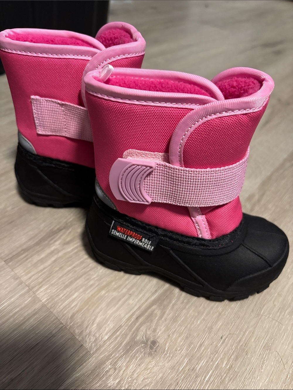 Kids Waterproof Pink Snow Boots with Secure Hook-and-Loop Strap
